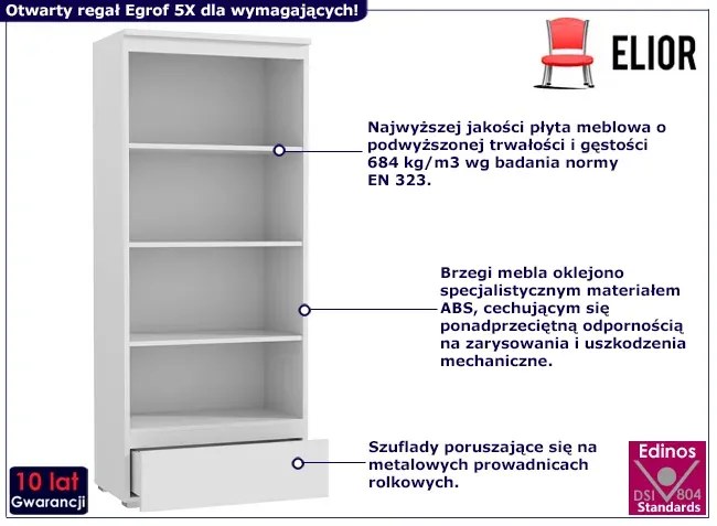 Biały otwarty regał z szufladą - Egrof 5X