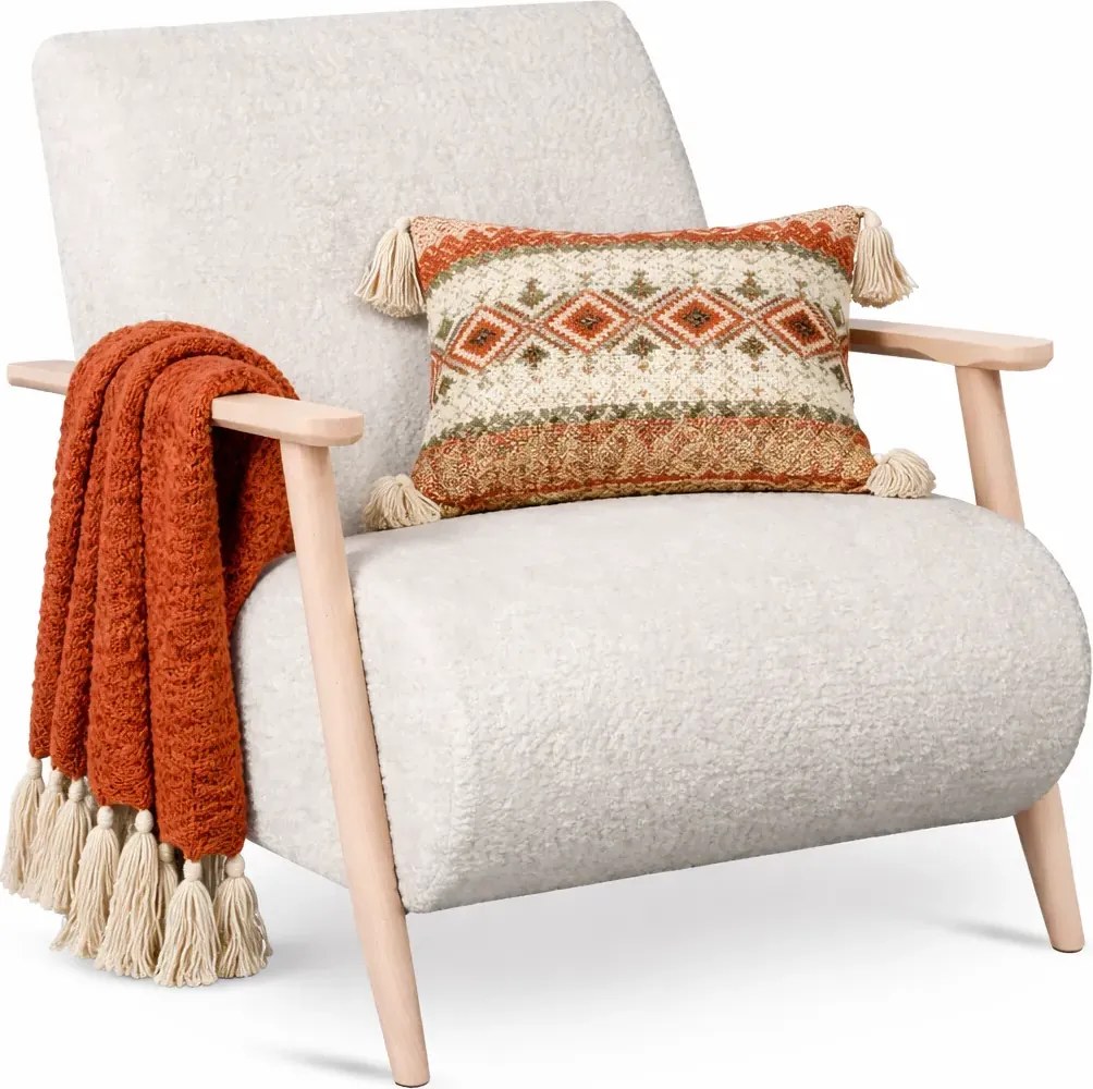 Kremowy fotel wypoczynkowy drewniany C6-S83