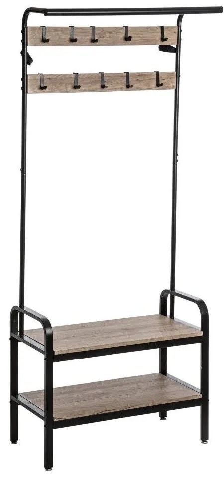 Wieszak do przedpokoju na kurtki + 2 półki na buty, 74x34x170 cm