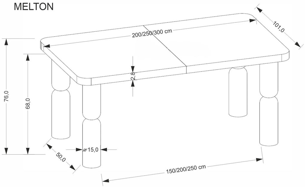 ELTON stół rozkładany 200-300x101x76 cm jasny orzech mieści 8-10 osób