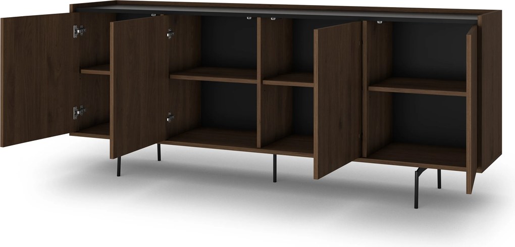 Komoda Zenar 200 cm czterodrzwiowa - orzech elegant / czarny