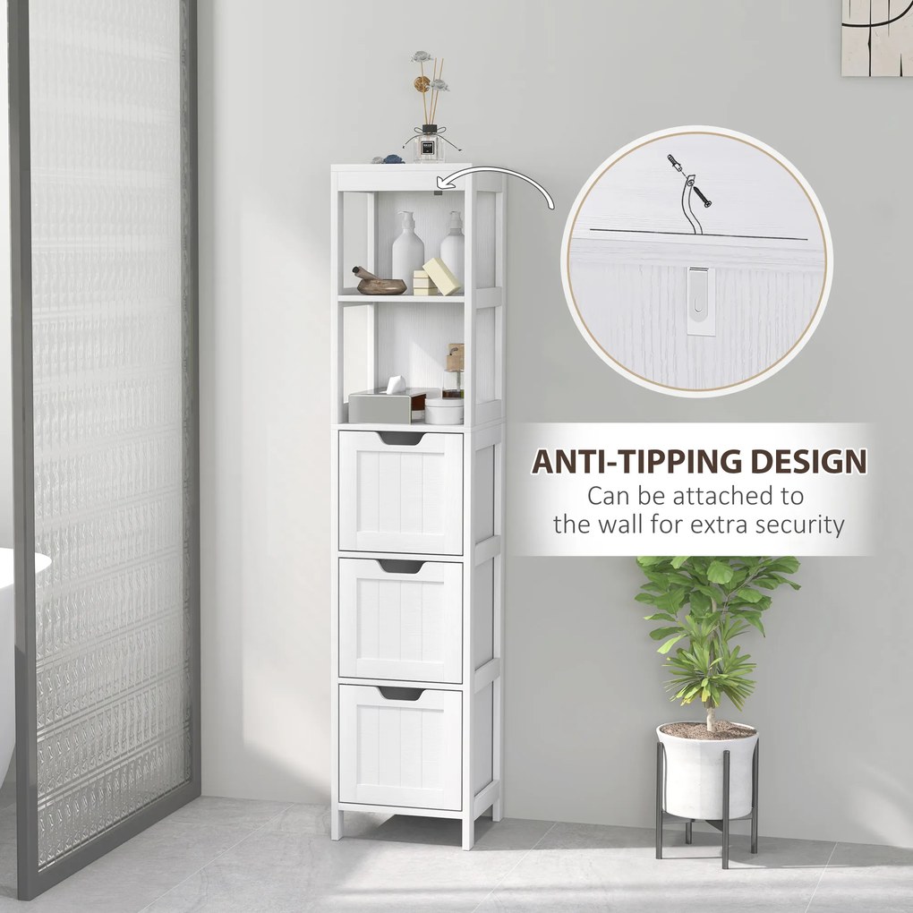 HOMCOM Szafka Łazienkowa, 2 Półki, 3 Szuflady, Materiał Odporny na Wodę, Biała