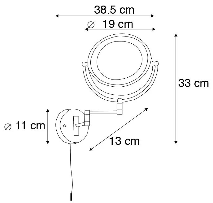 Designerskie lustro ścienne czarne z wbudowanym regulowanym oświetleniem LED IP44 z włącznikiem sznurkowym - Vicino