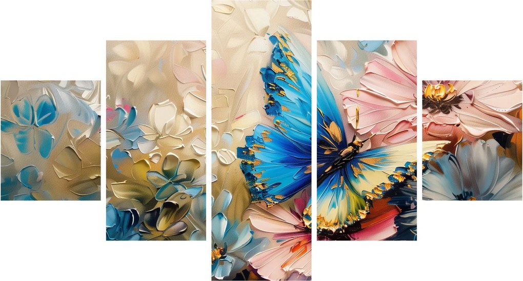 Obraz - Malowanie kwiatów i motyli (125x70 cm)