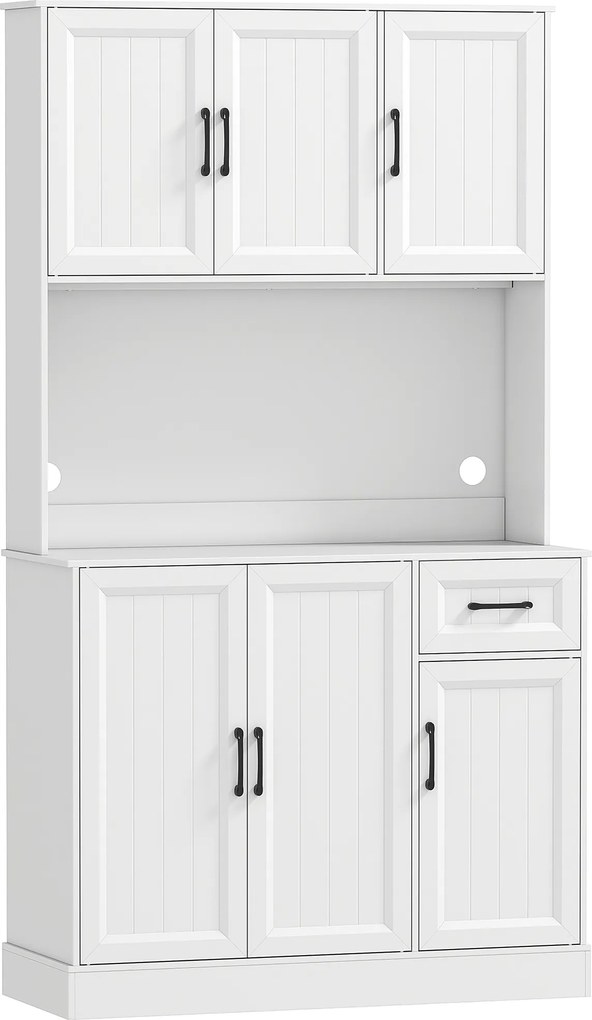 HOMCOM Szafka kuchenna, 180,5 cm, kredens, blat roboczy, otwór na kabel, regulowane półki, MDF, Biały