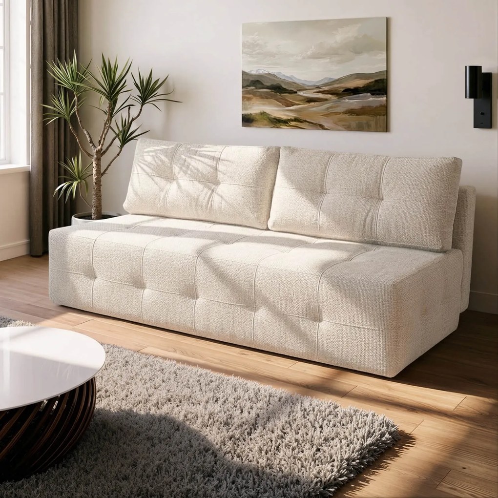 Sofa z Funkcją Spania MORANA Kremowa Szenil Nowoczesna