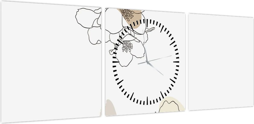 Obraz - Beżowe kwiaty z motylem N⁰2 (z zegarem) (90x30 cm)