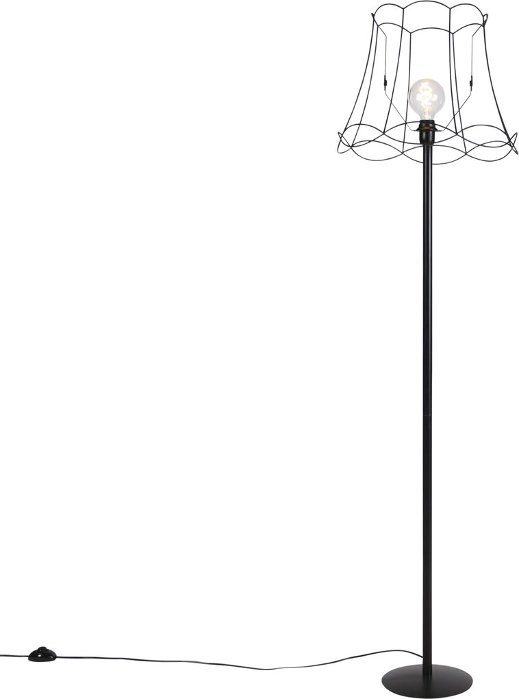 Czarna lampa stojąca z abażurem Granny Frame czarny 45 cm - Simplo