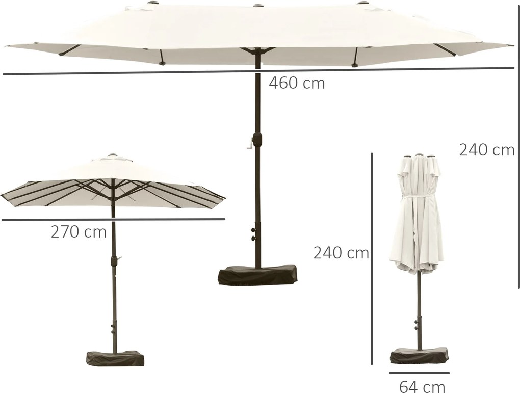 Outsunny podwójny parasol z podstawą, kremowy, 4,6 x 2,7 cm