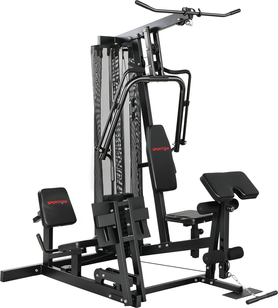 SPORTNOW Stacja siłowa z wyciągiem górnym, drążkiem butterfly, obciążeniem 65 kg, linką — do 120 kg | Aosom PL