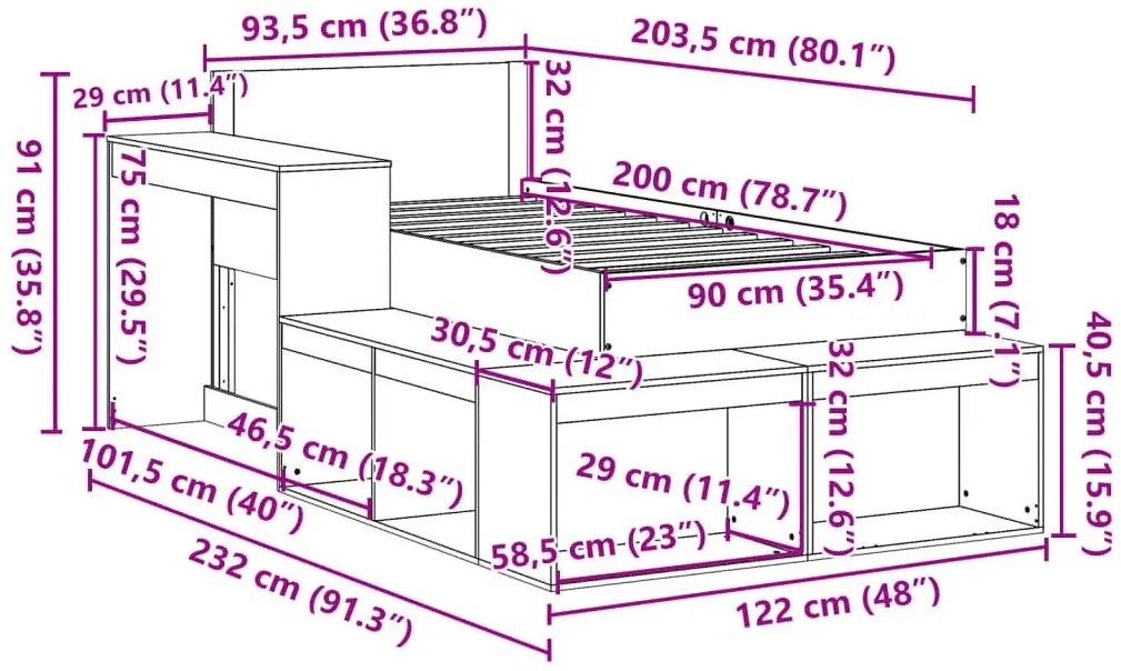 Białe drewniane łóżko z półkami P9-D65