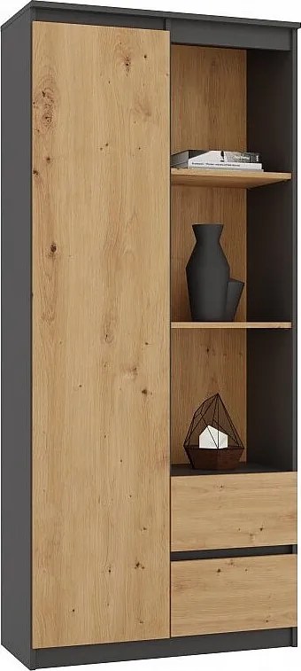 Regał Bily RS-80 | Dąb Artisan | 80x35x180 cm | 7 Półek 2 Szuflady