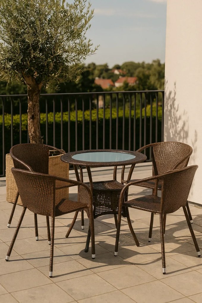 Rattanowy okrągły stół ogrodowy szklany N5-K71