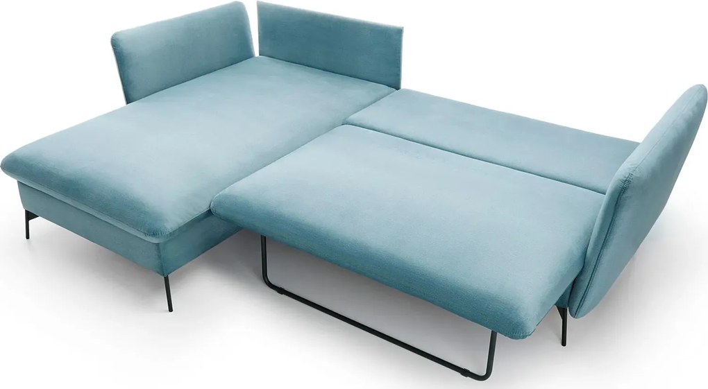 Błękitny welurowy narożnik z funkcją spania H9-C92