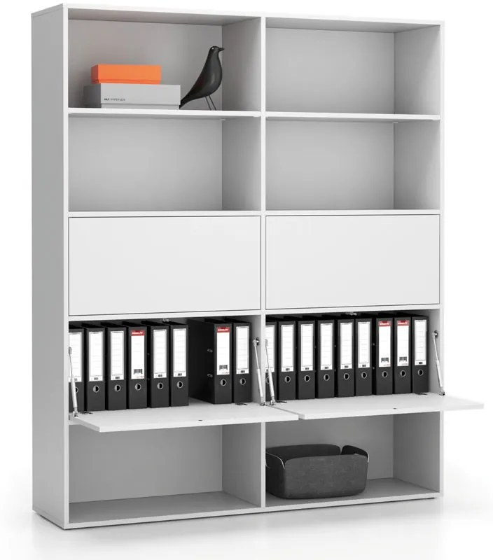 Regał biurowy szeroki LAYERS, 4 schowki, 1582 x 400 x 1905, biały