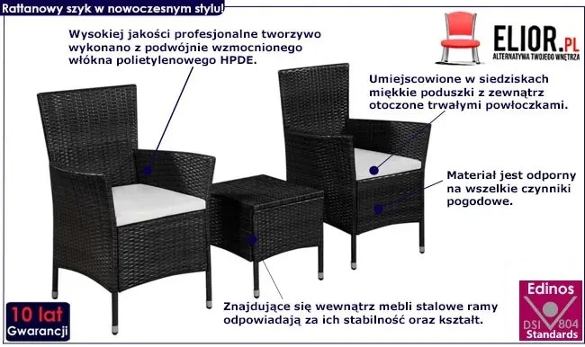 Czarny 3-częściowy zestaw mebli ogrodowych bistro – Renne