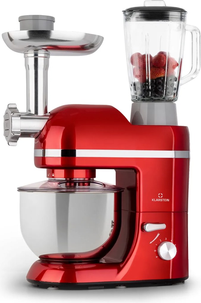 Klarstein Lucia 1800W 5L Robot Kuchenny z Maszynką do Mięsa Czerwony/Srebrny
