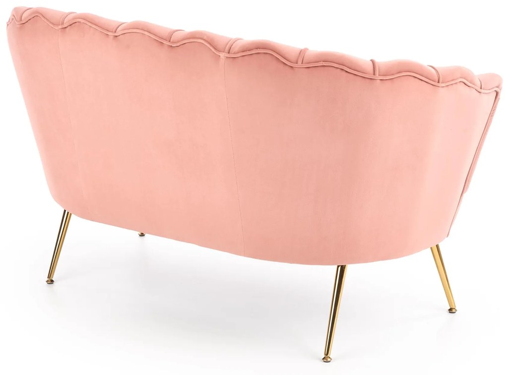 ALMA XL sofa, jasny różowy, złoty, velvet, 2-osobowa, glamour
