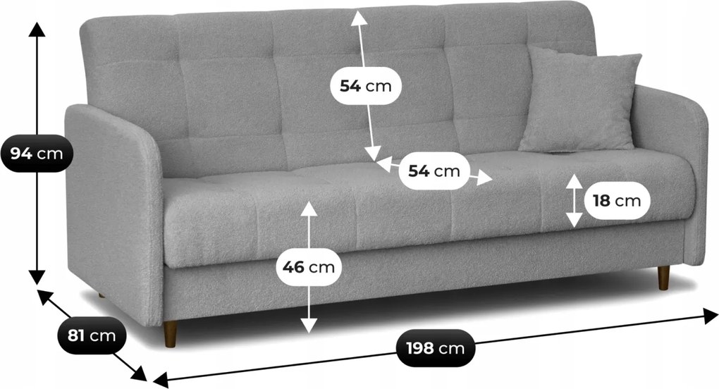 Sofa z Funkcją Spania TIVOLI Rozkładana Dwuosobowa Szara Boucle Nowoczesna