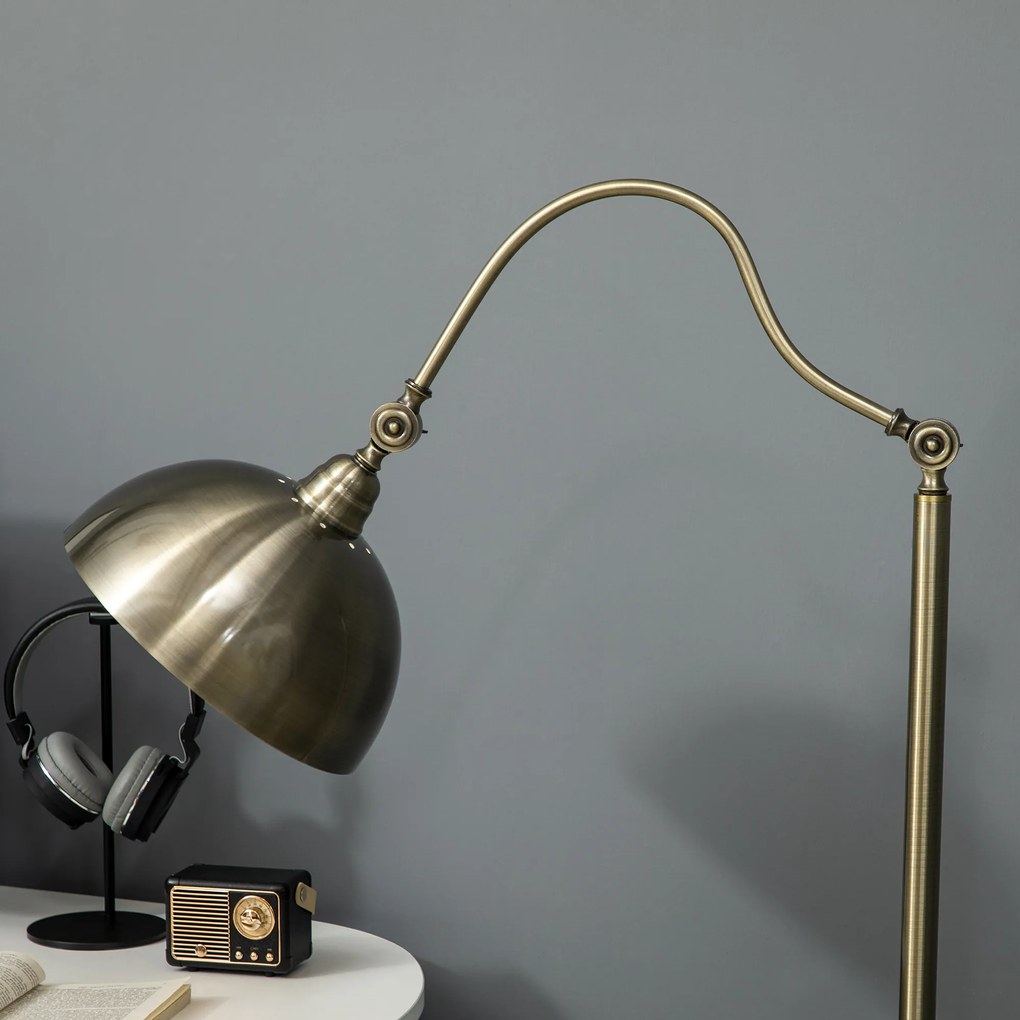 HOMCOM Lampa podłogowa vintage mosiądz regulowany kąt 42x255x152cm elegancka do salonu | Aosom PL