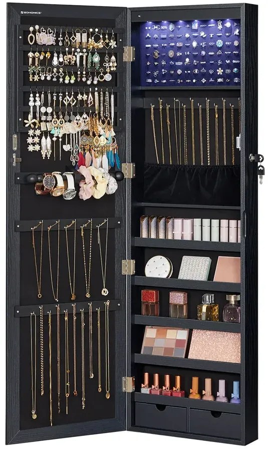 Czarna szafka na biżuterię z lustrem na drzwi F5-P77