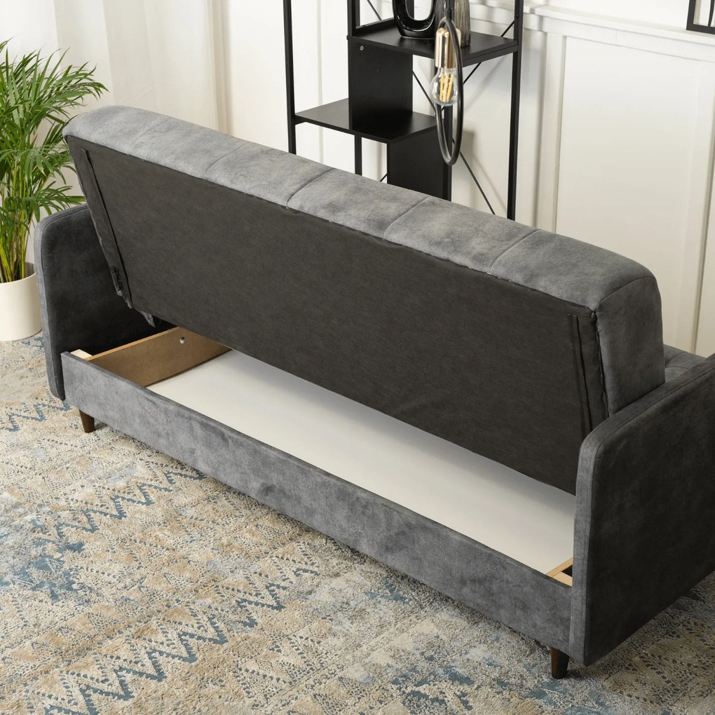 Sofa z Funkcją Spania TIVOLI Wersalka Rozkładana Dwuosobowa Szara Welurowa Nowoczesna do Salonu
