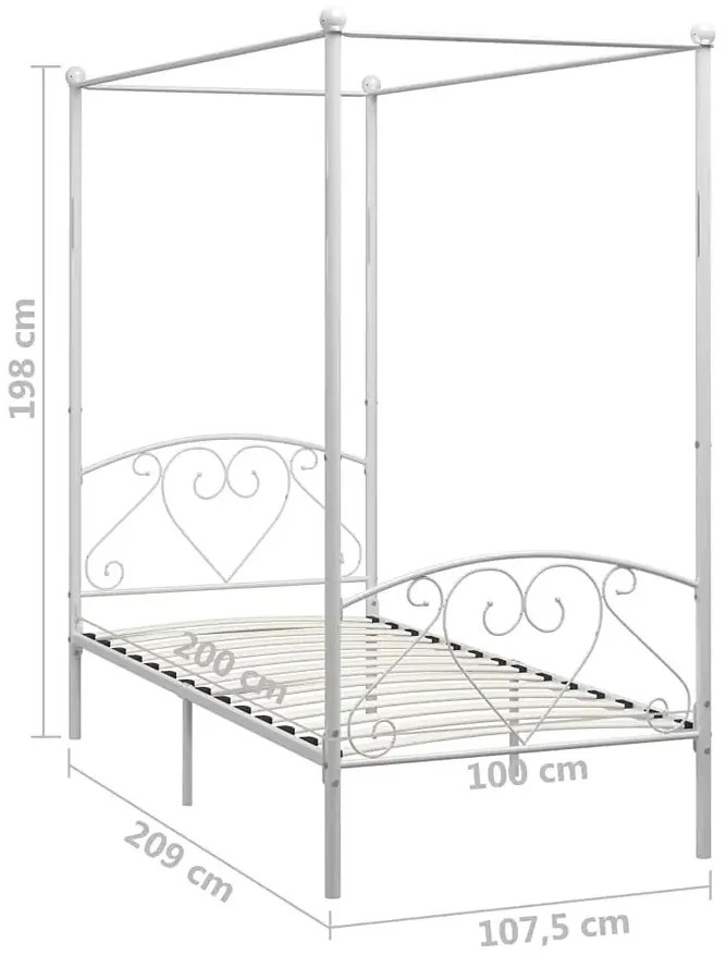 Białe metalowe łóżko z baldachimem 100x200 cm - Nila