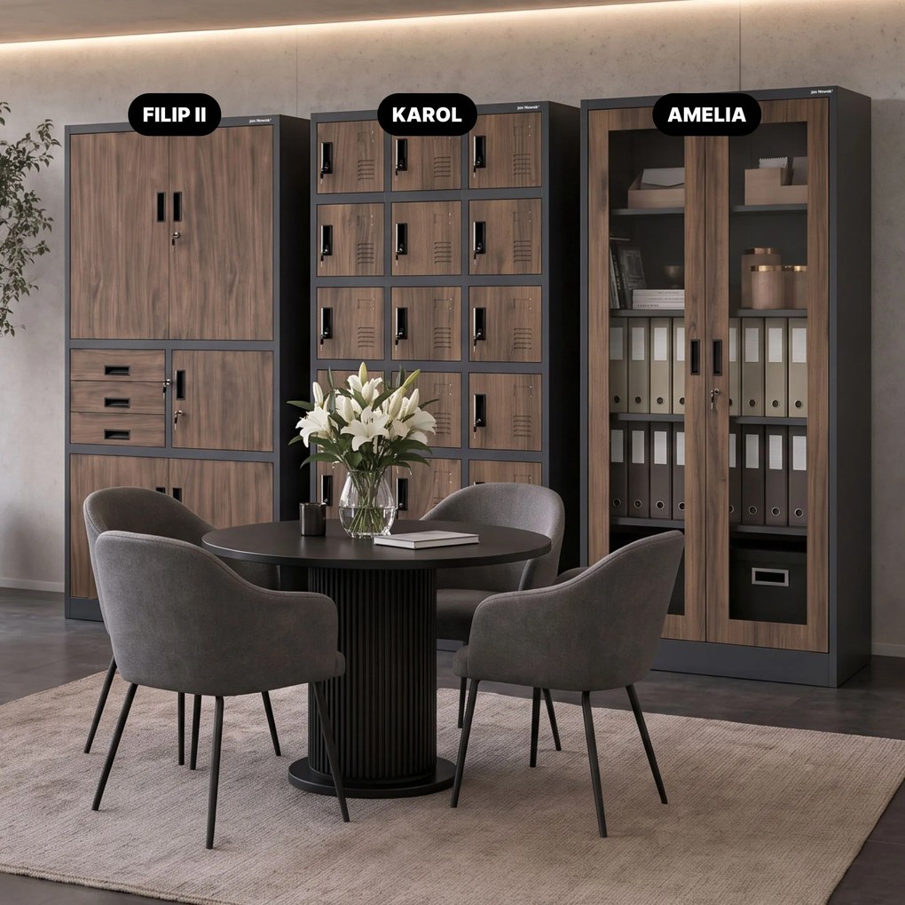 Szafa biurowa metalowa z sejfem antracytowa/orzech, 900x1850x400 mm: FILIP II Eco Design