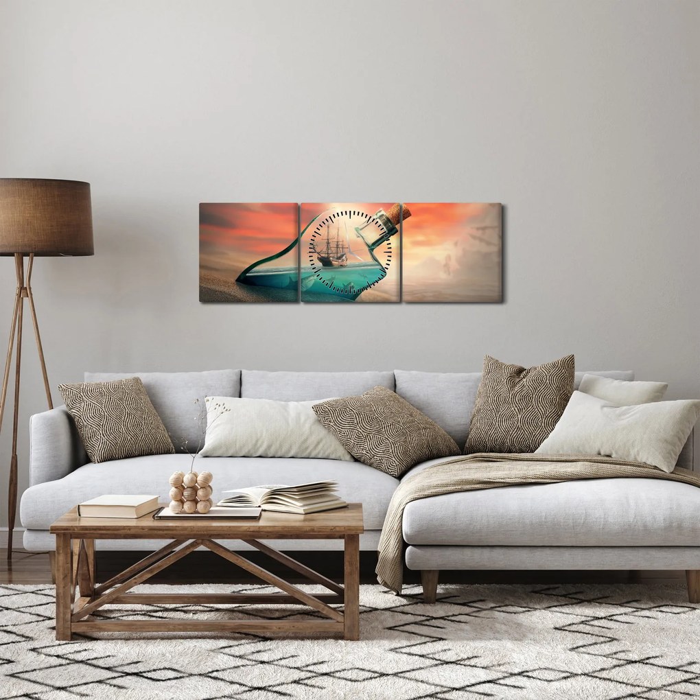 Obraz - Życie w butelce (z zegarem) (90x30 cm)