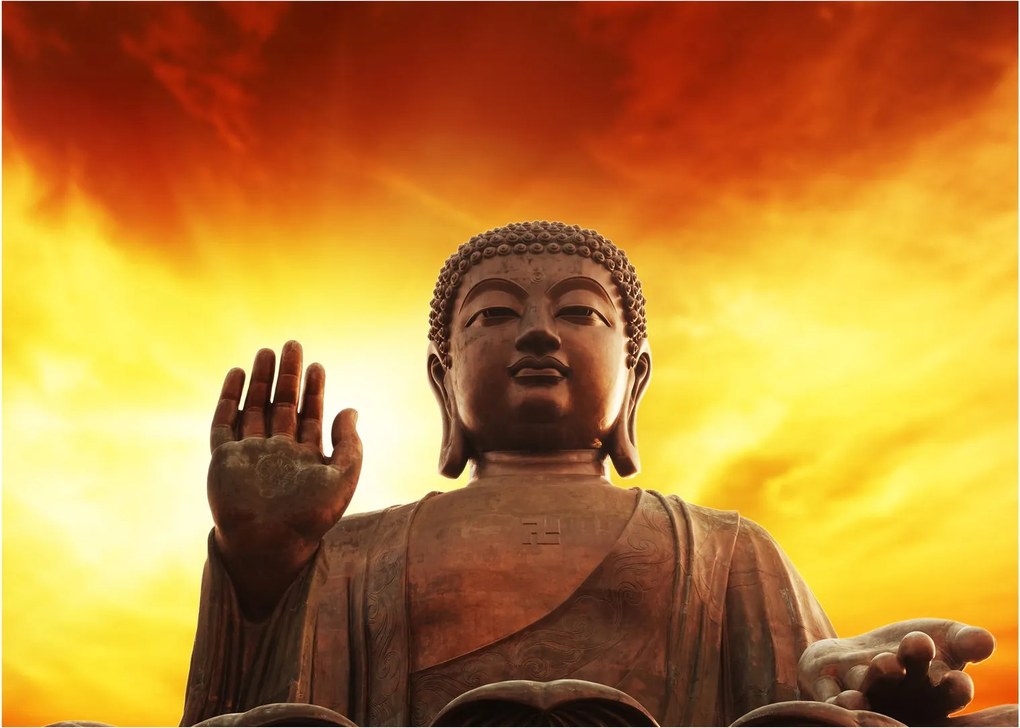 Obraz - Budda z czerwonym i żółtym tłem (70x50 cm)