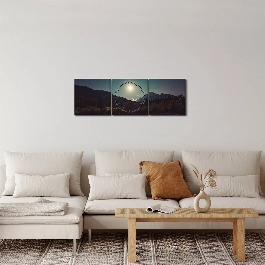 Obraz - nocne niebo (z zegarem) (90x30 cm)