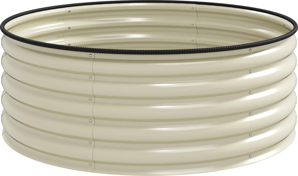 Outsunny Ogrodowe Łóżko Podwyższone, Ocynkowana Skrzynka do Sadzenia z Bezpiecznym Randem, 120 x 120 x 43 cm, Kremowy Biały