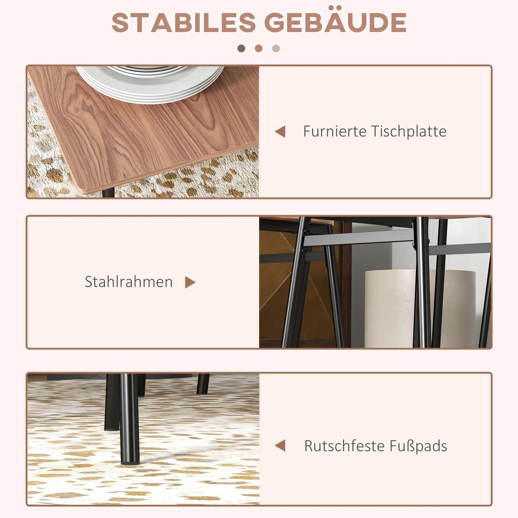 HOMCOM Zestaw stolik stołowy z krzesłami do jadalni, design przemysłowy, 110 cm x 70 cm x 75 cm, Brąz