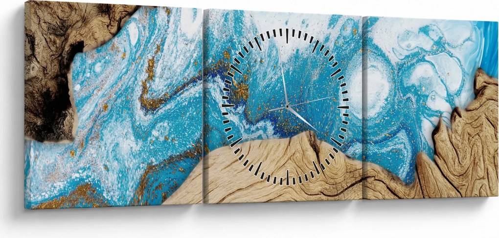 Obraz - Drewno (z zegarem) (90x30 cm)