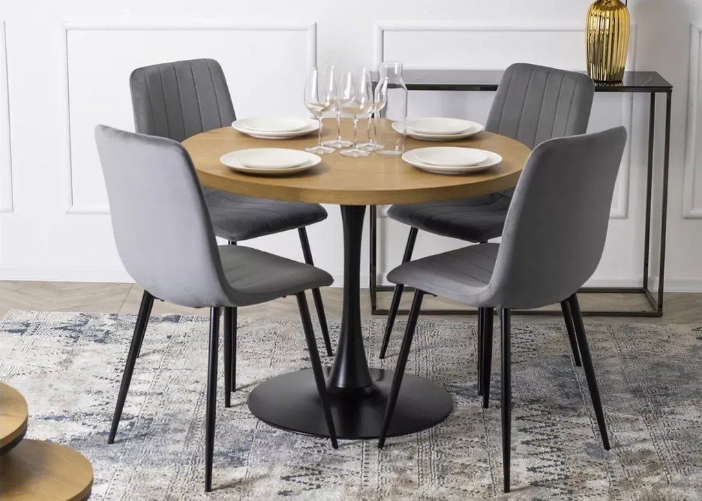 Elegancki stół Murray – nowoczesny okrągły stół o średnicy 100 cm na czarnej metalowej nodze z laminowanym blatem