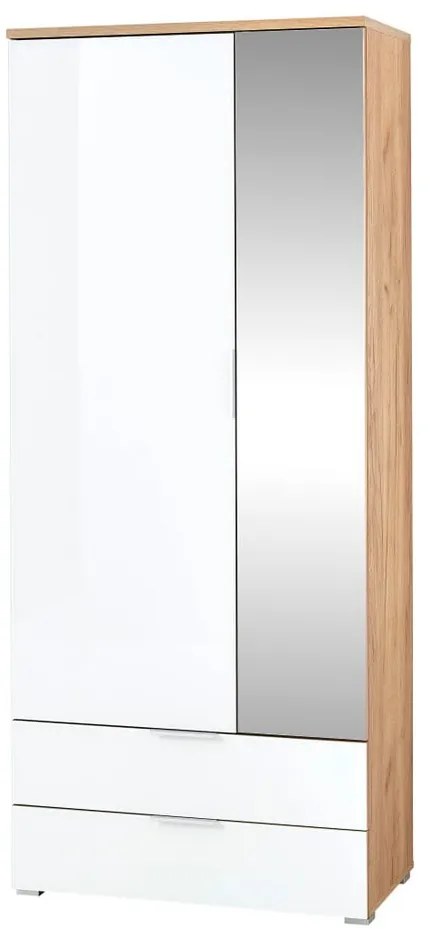 Biała szafa w dekorze dębu z lustrem 84x196 cm Telde – Germania
