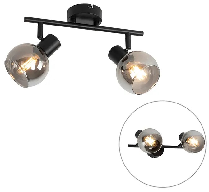 Lampa sufitowa Art Deco czarna z przydymionym szkłem 2-źródła światła - Vidro