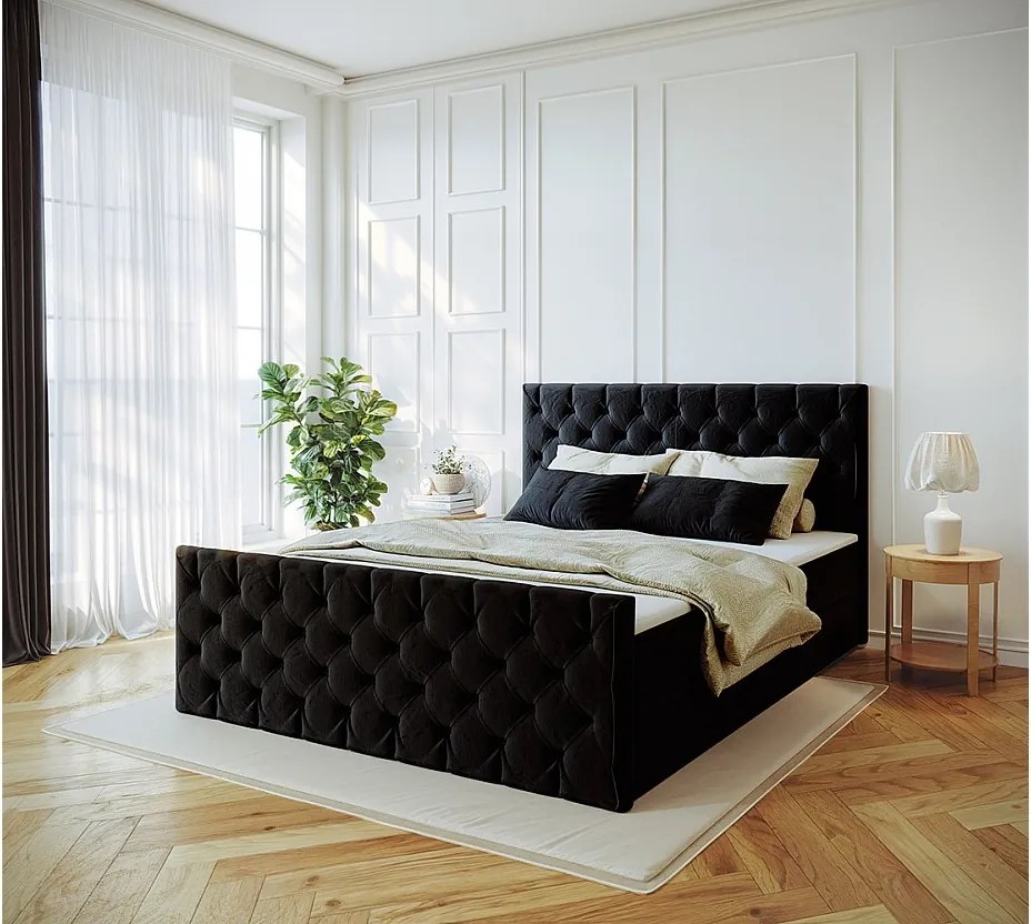 Łóżko kontynentalne z pojemnikiem Mars, tkanina Riviera, 140x200 cm, Czarny