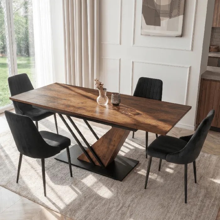 Stół Rozkładany Prostokątny REX 160-220 cm Dąb Rustykalny/Czarny do Jadalni Nowoczesny Loft