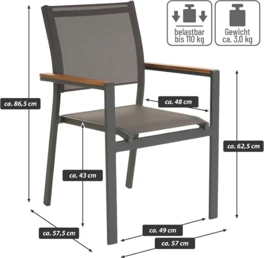 Krzesła ogrodowe aluminiowe, sztaplowane, 2 sztuki, antracyt