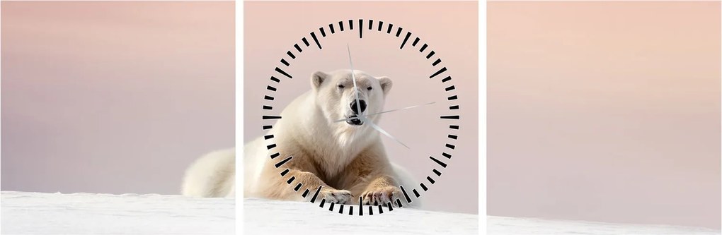 Obraz - Niedźwiedź polarny (z zegarem) (90x30 cm)