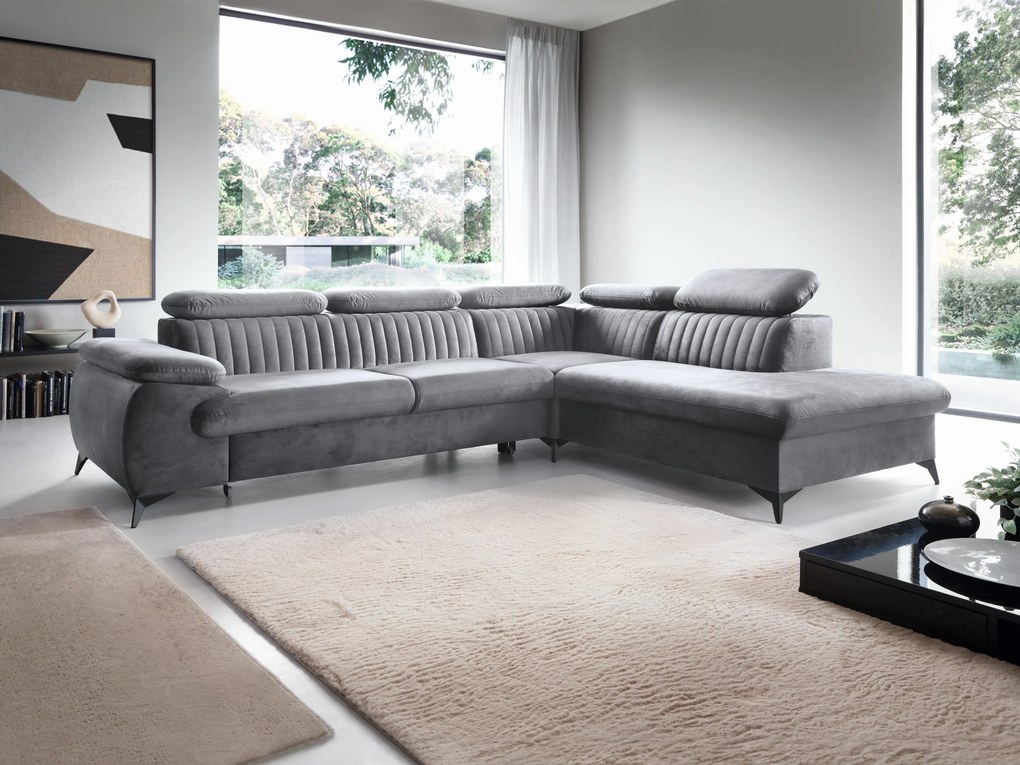 Masseno Narożnik FIORE z funkcją spania i pojemnikiem na pościel Narozniki L, Rozkładana sofa - Szary, MONOLITH 85