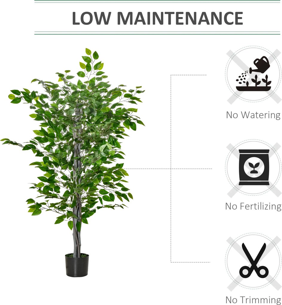 HOMCOM Sztuczne Drzewo Ficus, Realistyczny Wygląd, Donica Cementowa, 135 cm, Łatwe w Utrzymaniu, Plastik, Zielony