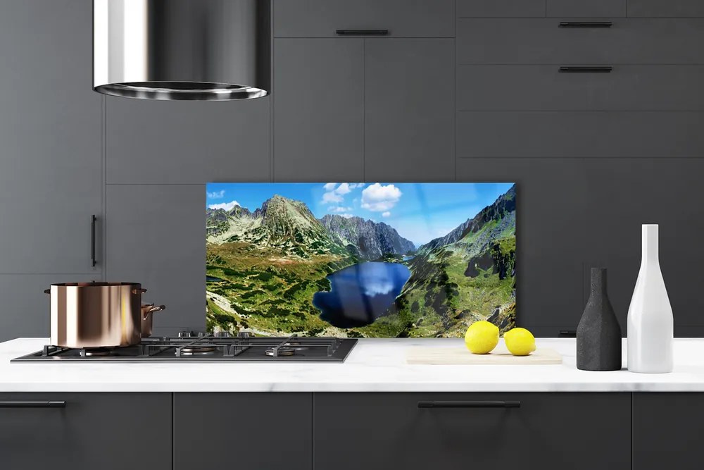 Panel Szklany do Kuchni Panorama Wysokich Gór nad Wodą