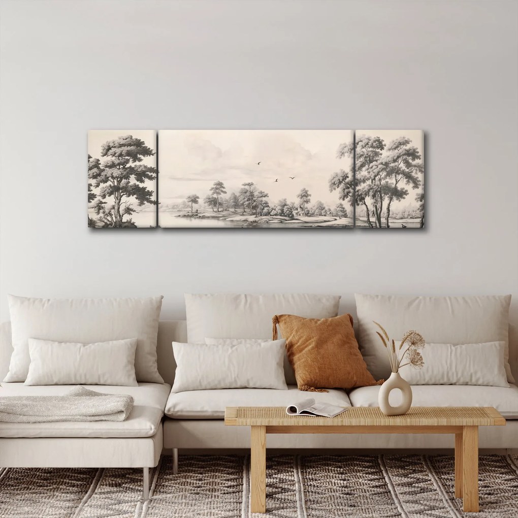 Obraz - Rysunek krajobrazu w stylu vintage (170x50 cm)