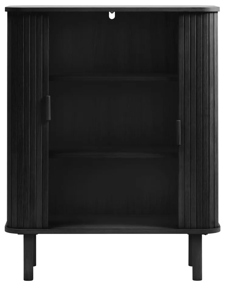 Czarna szafka w dekorze dębu z drzwiami przesuwnymi 113x90 cm Cavo – Unique Furniture