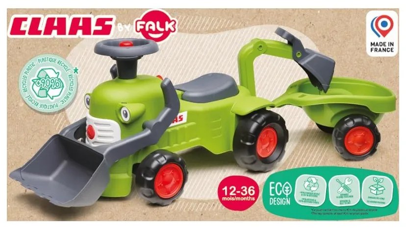 Falk traktorek claas jeździk z przyczepką ładowarką i łyżką