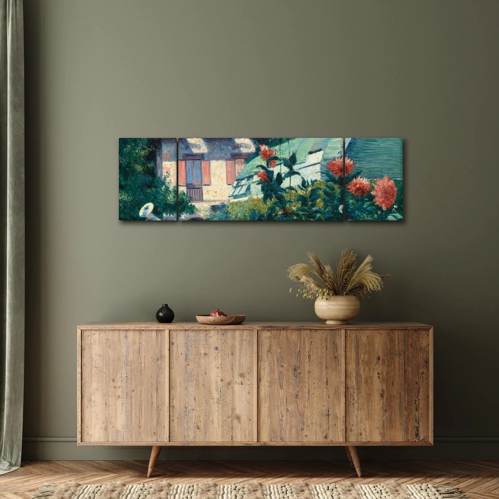 Obraz - Gustave Caillebotte, Dahlias, Garden at Petit Gennevilliers, reprodukcje (170x50 cm)