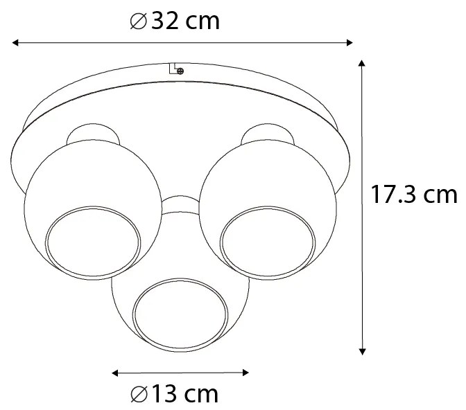 Lampa sufitowa Art Deco czarna z 3-punktowym dymionym szkłem - Vidro ArtDeco Oswietlenie wewnetrzne