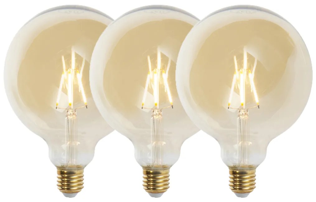 Zestaw 3 żarówek LED E27 z możliwością ściemniania G125 złote 5W 450lm 2200K